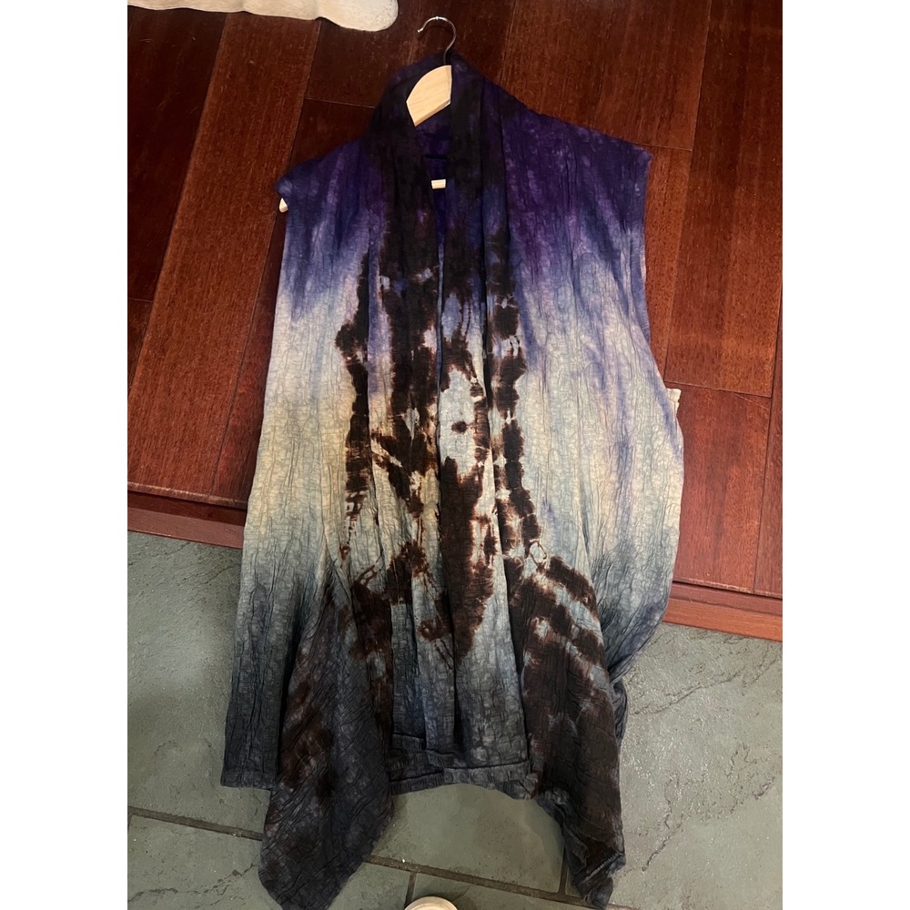 Purple Ombre Lagen Look Vest Artsy Crinkle Open Front Minimalist Hippie 1X